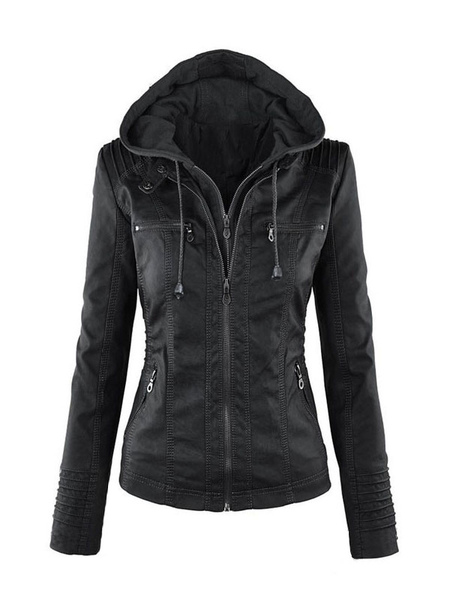 PUÂ Leather Jacket Hooded Spring Outerwear For Women 2023