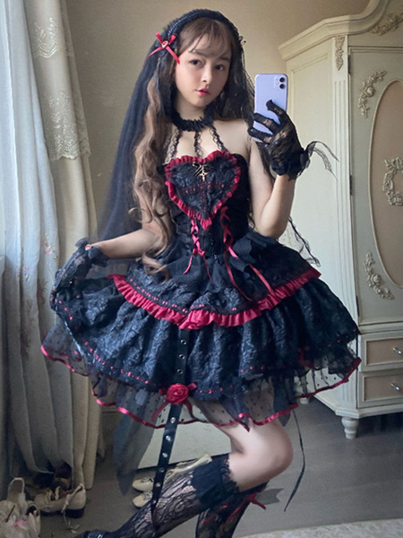 Image of Gothic Lolita veste fiori di pizzo nero