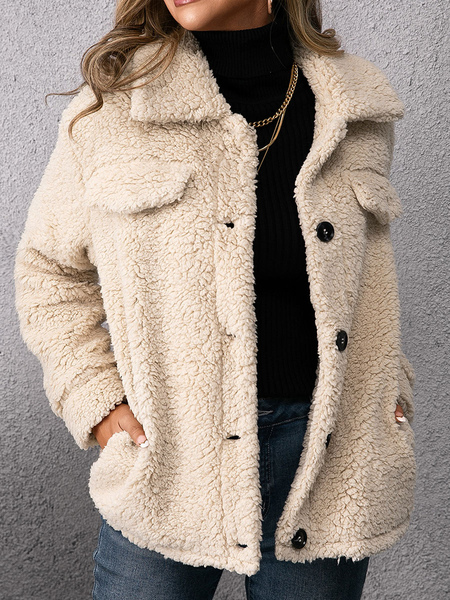 Faux Plush Jacket Spring Fall Teddy Outerwear For Women