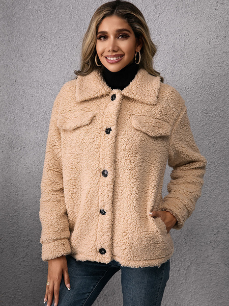 Faux Plush Jacket Spring Fall Teddy Outerwear For Women