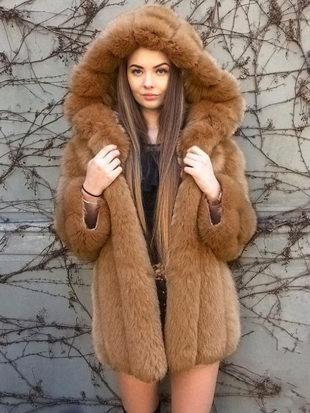 Faux Fur Coat Hooded Winter 2022 Midi Outerwear For Women