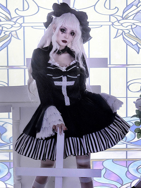 Image of Abiti Gothic Lolita Ruffles Stripes Nero