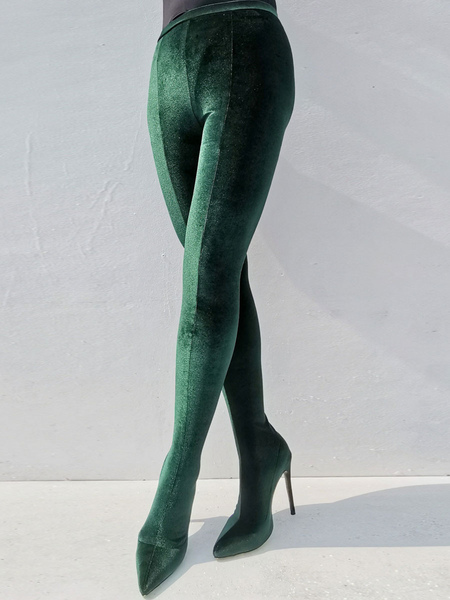 Image of Scarpe con pantaloni elastici da donna Stivali alti alla coscia con tacco a spillo in pelle scamosciata