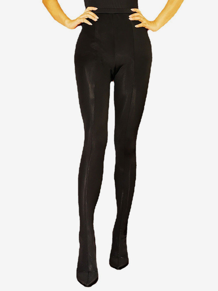 Image of Scarpe con pantaloni neri da donna Stivali alti alla coscia con tacco a spillo elastici