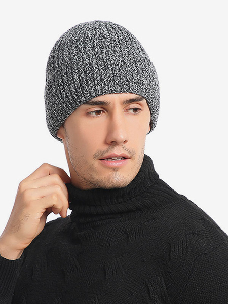 Image of Cappelli grigio scuro per uomo Cappelli a maglia caldi invernali in fibra acrilica adorabili