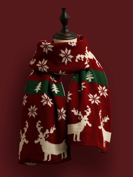 Image of Sciarpa per le donne Modello di Natale di qualità Poly/Misto cotone Regalo di festa Abbigliamento per la casa Inverno Caldo Carino Acc