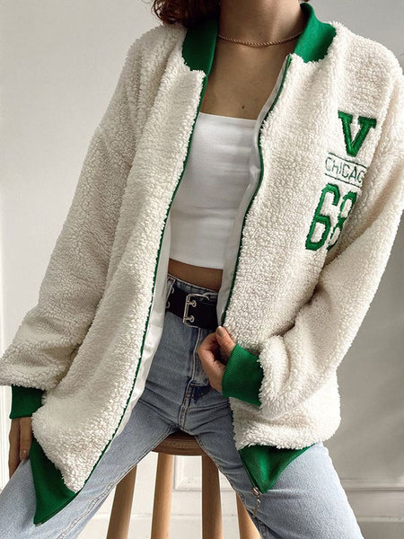 Women’s Jackets Color Block Zipper Boyfriend Street Wear Green Jacket For Women