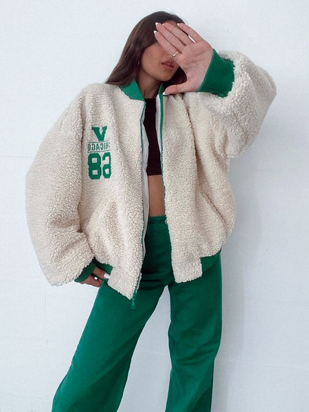 Women’s Jackets Color Block Zipper Boyfriend Street Wear Green Jacket For Women