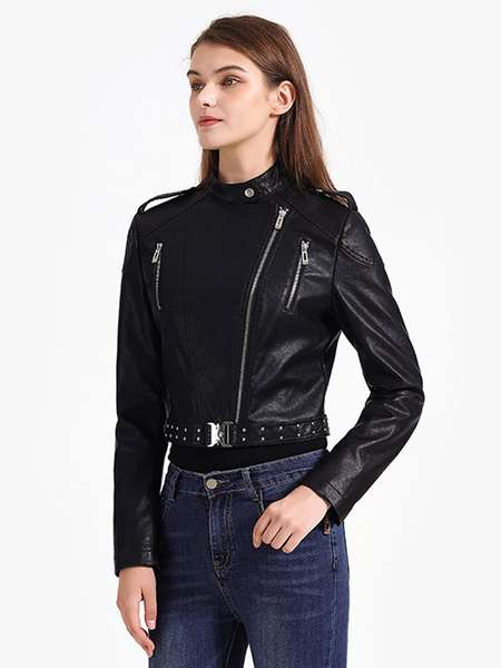Women’s Jackets Stand Collar Zipper Classic Street Wear Black Jacket For Women Winter Warm Coat