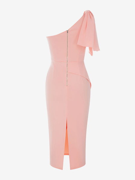 Party Dresses Light Pink Notched Neckline Zipper Sleeveless Open Shoulder Semi Formal Dress