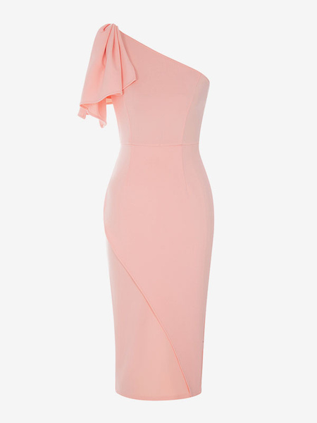 Party Dresses Light Pink Notched Neckline Zipper Sleeveless Open Shoulder Semi Formal Dress