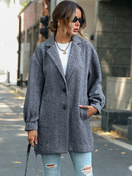 Image of Cappotto per donna Cappotto invernale casual a maniche lunghe con colletto rovesciato grigio