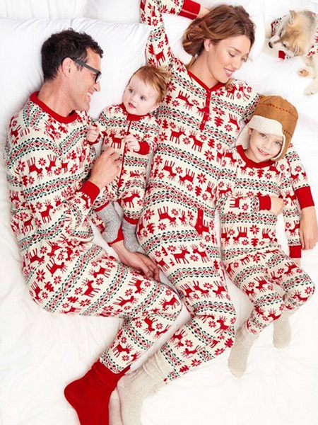 Christmas Matching Family Pajamas Baby's Kid's Polyester Christmas Pattern Pants Top Sets
