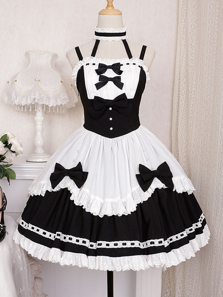 Lolita Dresses Tea Party Style Lolita Skirt Ruffles Sleeveless Polyester Sweet Black