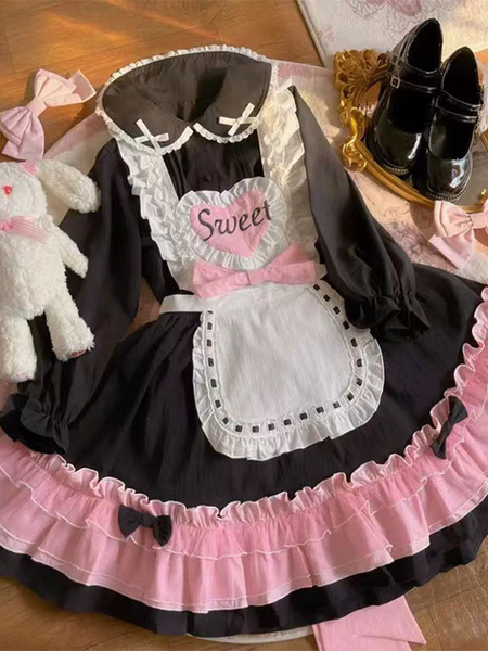 Image of Sweet Lolita JSK Dress Two-Tone Ruffles Black Lolita Jumper Gonne