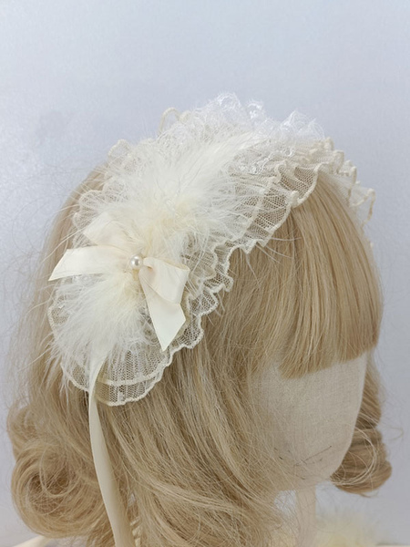 Image of Accessori Lolita stile ROCOCO Fiocchi bianchi ecru Copricapo in fibra di poliestere Varie
