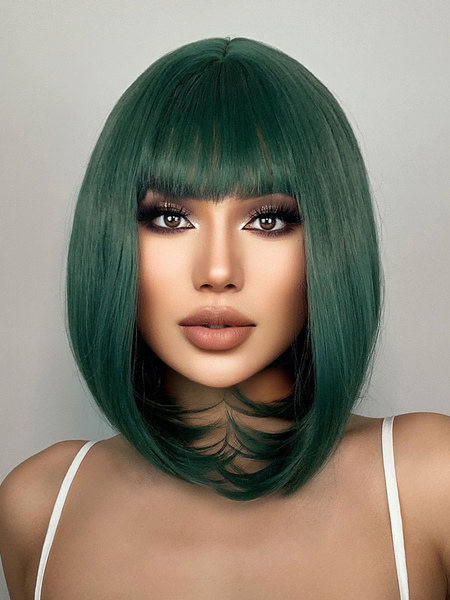 Image of Parrucche medie Parrucche sintetiche Parrucche da donna Verde scuro Dritto Medio Parrucca media per donna