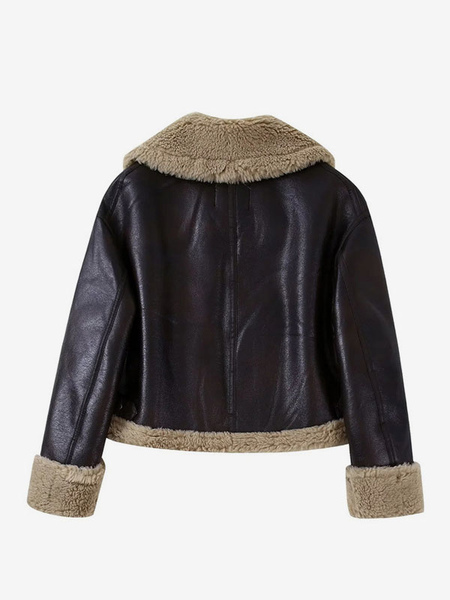 Double Sided Short Jacket Pu Leather Winter 2023 Outerwear For Women