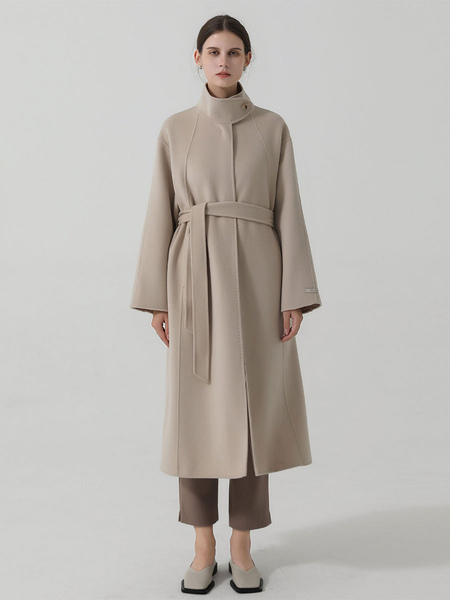 Image of Cappotto per donna Cappotto di lana casual a maniche lunghe con colletto alla coreana cammello
