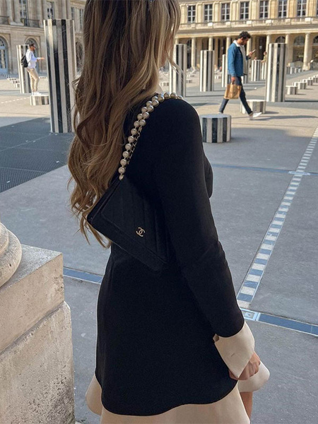 Mini Dresses Black Long Sleeves Zipper Polyester Short Dress