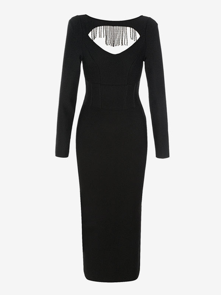 Party Dresses Black Jewel Neck Zipper Long Sleeves Semi Formal Dress