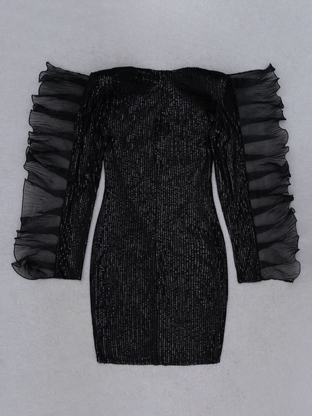 Party Dresses Black Sequins Long Sleeves Semi Formal Dress