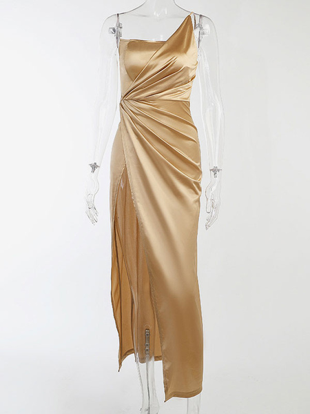 Maxi Dress One-Shoulder Sleeveless Polyester Sexy Floor Length Dress
