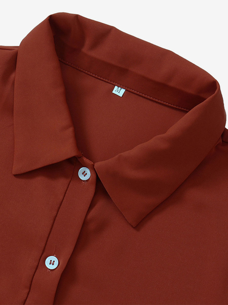 Polyester Turndown Collar Long Sleeves Midi Dress