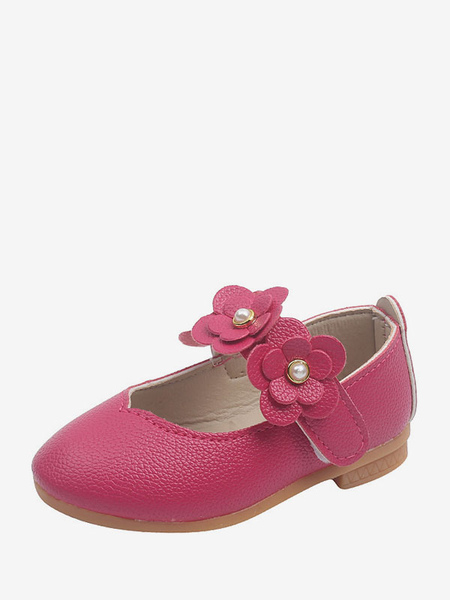 Image of Flower Girl Shoes Rose PU Fiori in pelle Scarpe da festa per bambini