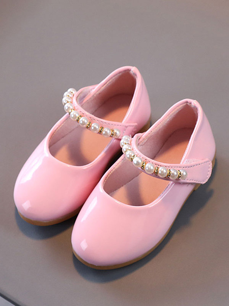 Image of Flower Girl Shoes Pink PU Leather Perle Scarpe da festa per bambini