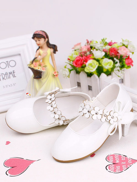 Image of Flower Girl Shoes Scarpe da festa in pelle PU bianche per bambini