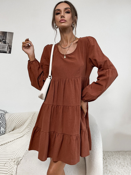 Shift Dresses Coffee Brown Jewel Neck Fantastic Cotton Woman’s Tube Dress