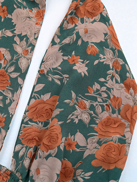 Floral Print Polyester Chic Halter Sleeveless Midi Dress