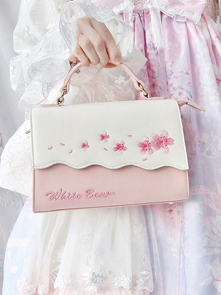 Image of Borsa Lolita accademica Borsa a tracolla in pelle PU con motivo Sakura in poliestere rosa Accessori Lolita