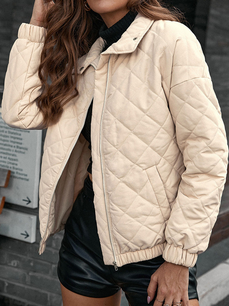 Women Jacket Turndown Collar Zipper Polyester Winter Outerwear
