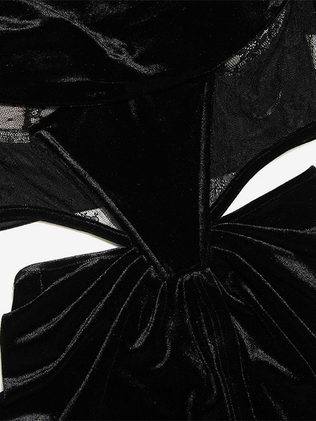 Party Dresses Black Bateau Neck Lace Long Sleeves High-slit Semi Formal Dress