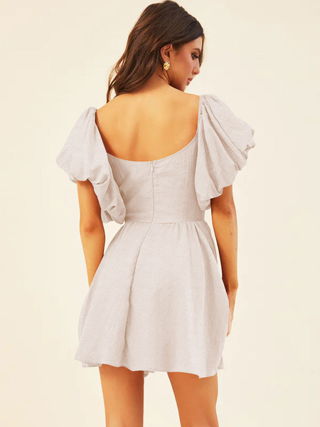 Mini Dresses Lavender Short Sleeves Pleated Polyester Short Dress