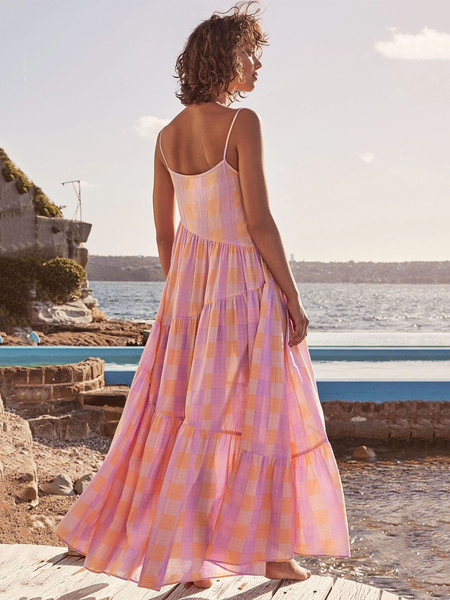 Square Neck Maxi Dress Sleeveless Polyester Casual Geometric Floor Length Dress