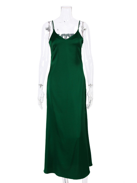 Summer Dress Straps Neck Open Shoulder Blue Green Long Beach Dress