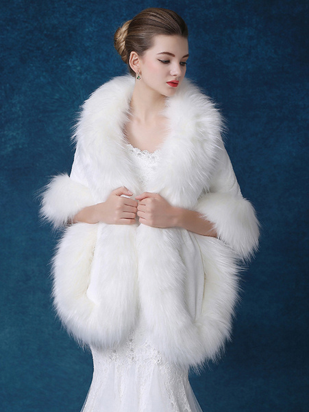 boléro manteau fousse fourrure synthétique mariage avec manches longues volantes unicolore manteau hiver femme