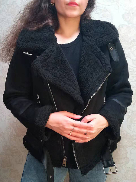 Suede Jacket Faux Shearling Winter Coat 2023 Outerwear For Women