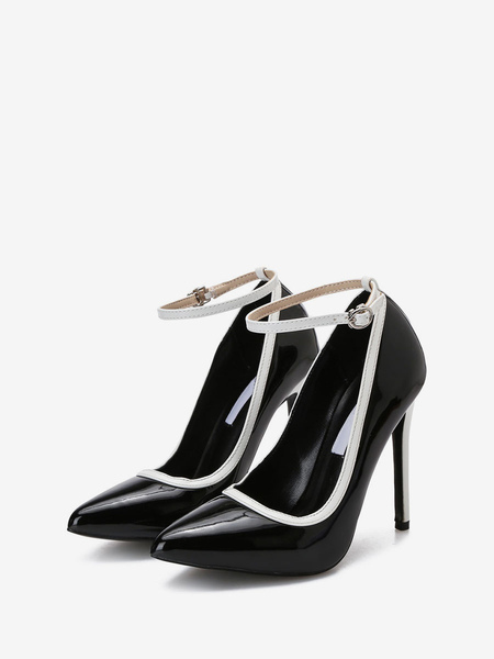 milanoo.com Women High Heels Ankle Strap Pointed Toe Stiletto Heel Black Ankle Strap Heels