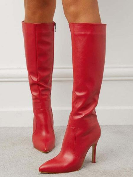 Image of Stivali da donna Stivali alti al ginocchio con tacco a spillo rossi