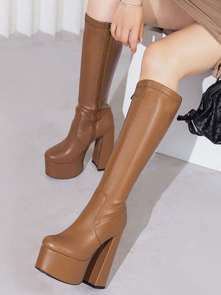 milanoo.com Women\\'s Knee High Boots Platform Chunky Heel Knee Boots
