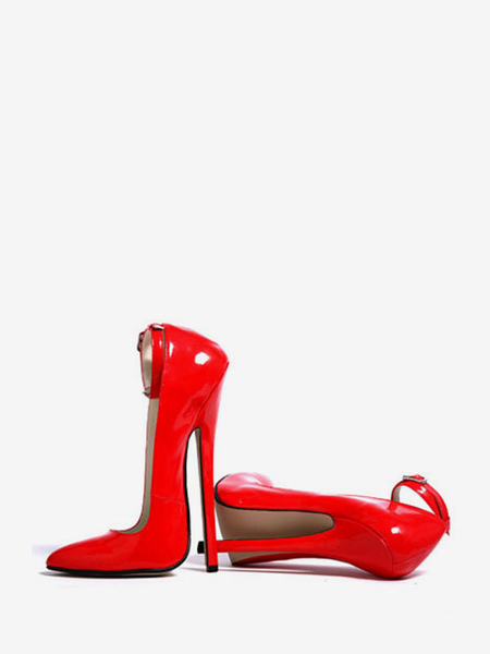 Image of Décolleté sexy rosse Décolleté con cinturino alla caviglia in vernice con tacco alto da 6 3 pollici