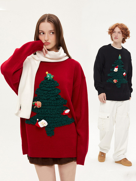Image of Brutto maglione girocollo maniche lunghe albero di Natale pullover per coppia