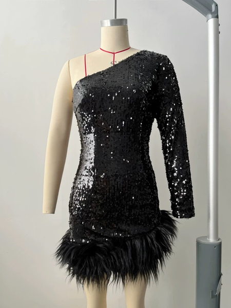 Black Party Dresse One Shoulder Semi Formal Dress 2023 For Women