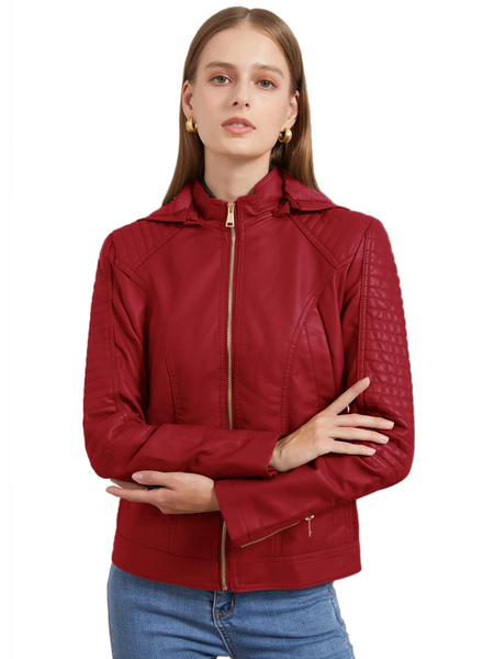 Moto Jacket For Women PU Leather Hooded Spring Outerwear 2023
