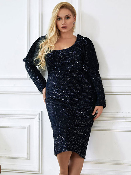 Party Dresses Black Square Neck Sequins Long Sleeves Backless Semi Formal Dress