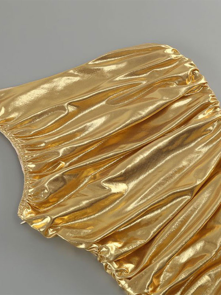 Party Dresses Gold Designed Neckline Pleated Sleeveless Asymmetrical Semi Formal Dress